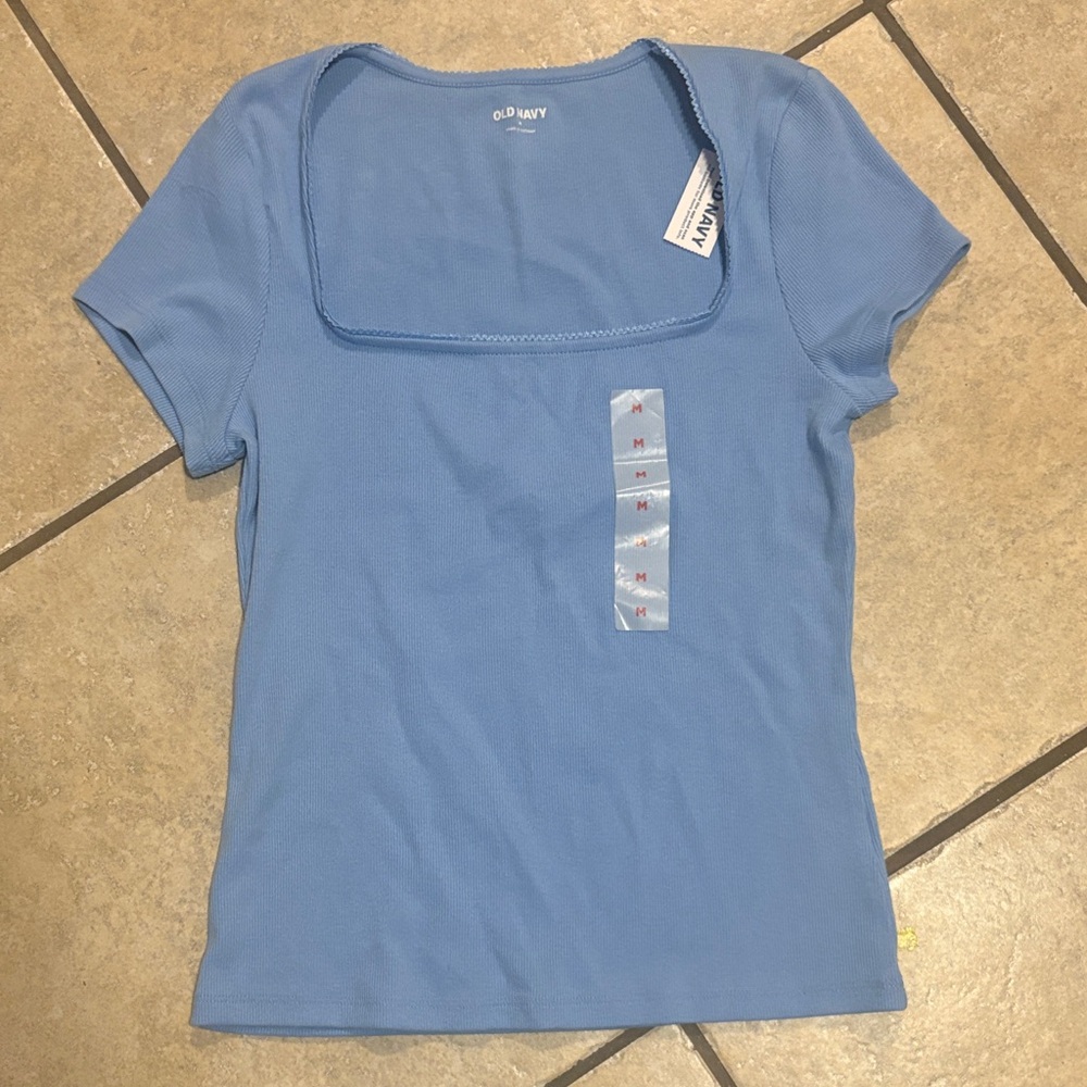 Old Navy Light Blue Square Neck Short Sleeve Top
